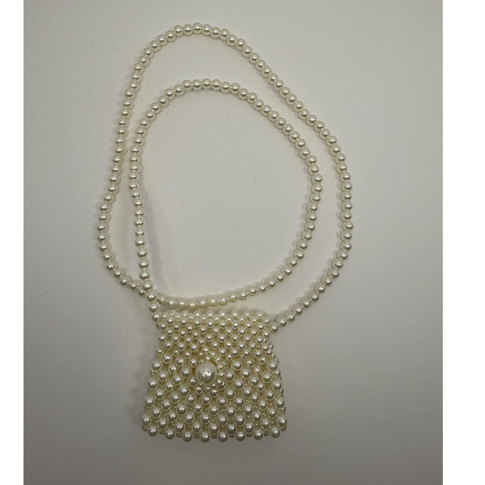 Cream Faux Pearl Beaded‎ Mini Crossbody Micro Bag Vintage Style White Boho Y2K